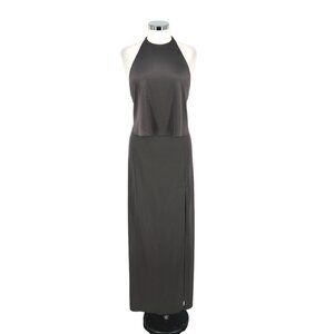 Halston Heritage High Neck Gown Open Back Gown in Gunmetal Gray Size 2